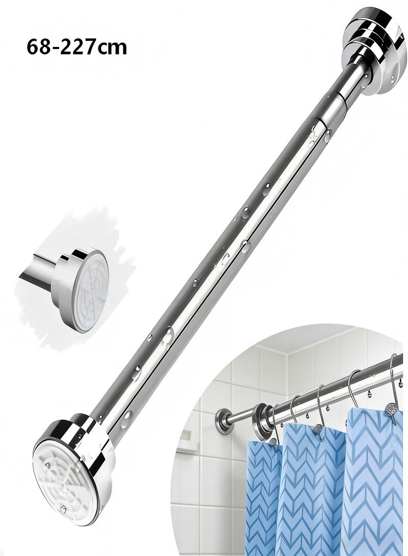 Tension Shower Curtain Rod 68-227cm,Telescopic Curtain Pole,Heavy Duty Closet Tension Rod，Closet Rods, Extendable to 88.58inch Clothes Rail Curtain Hanging Rod for Bathroom, Wardrobe, Balcony, No Drilling,Room Divider Rack - Image 1